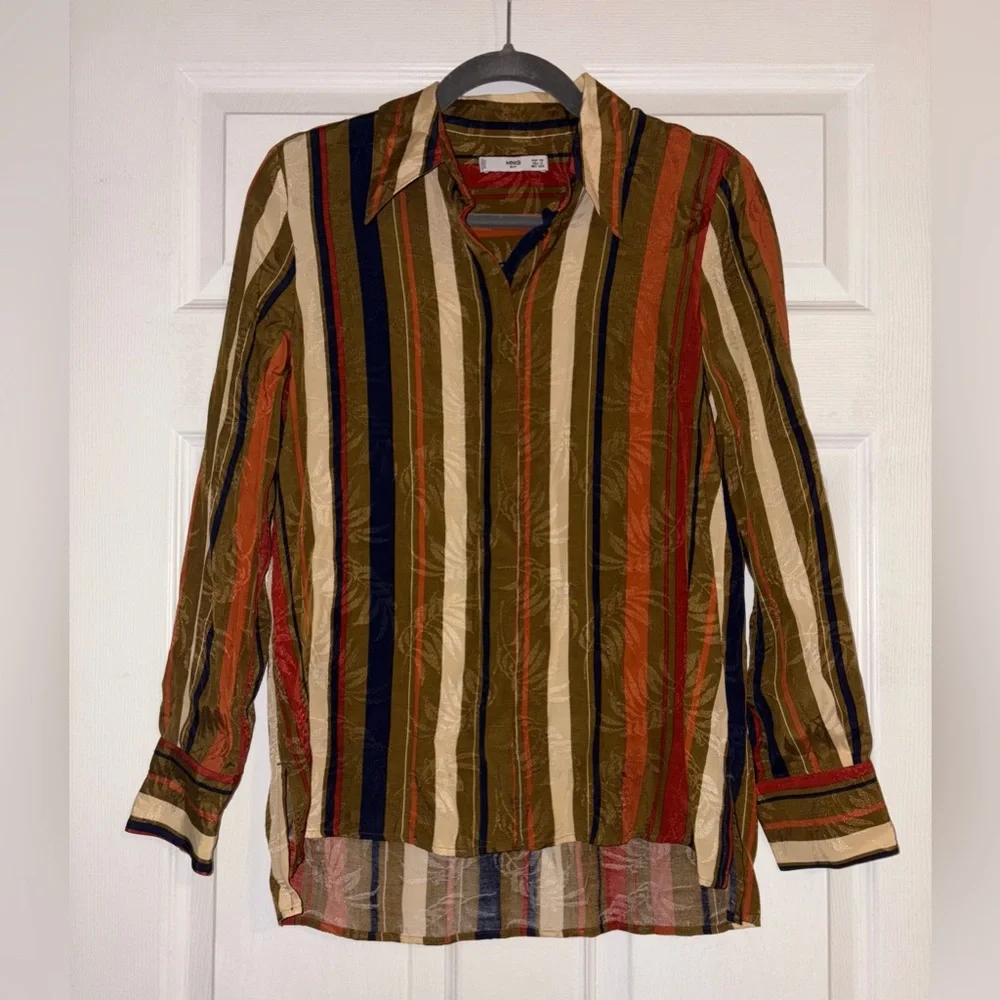 Mango Multicolor Fall Striped Button Down Shirt Size US 2 - Picture 2 of 9